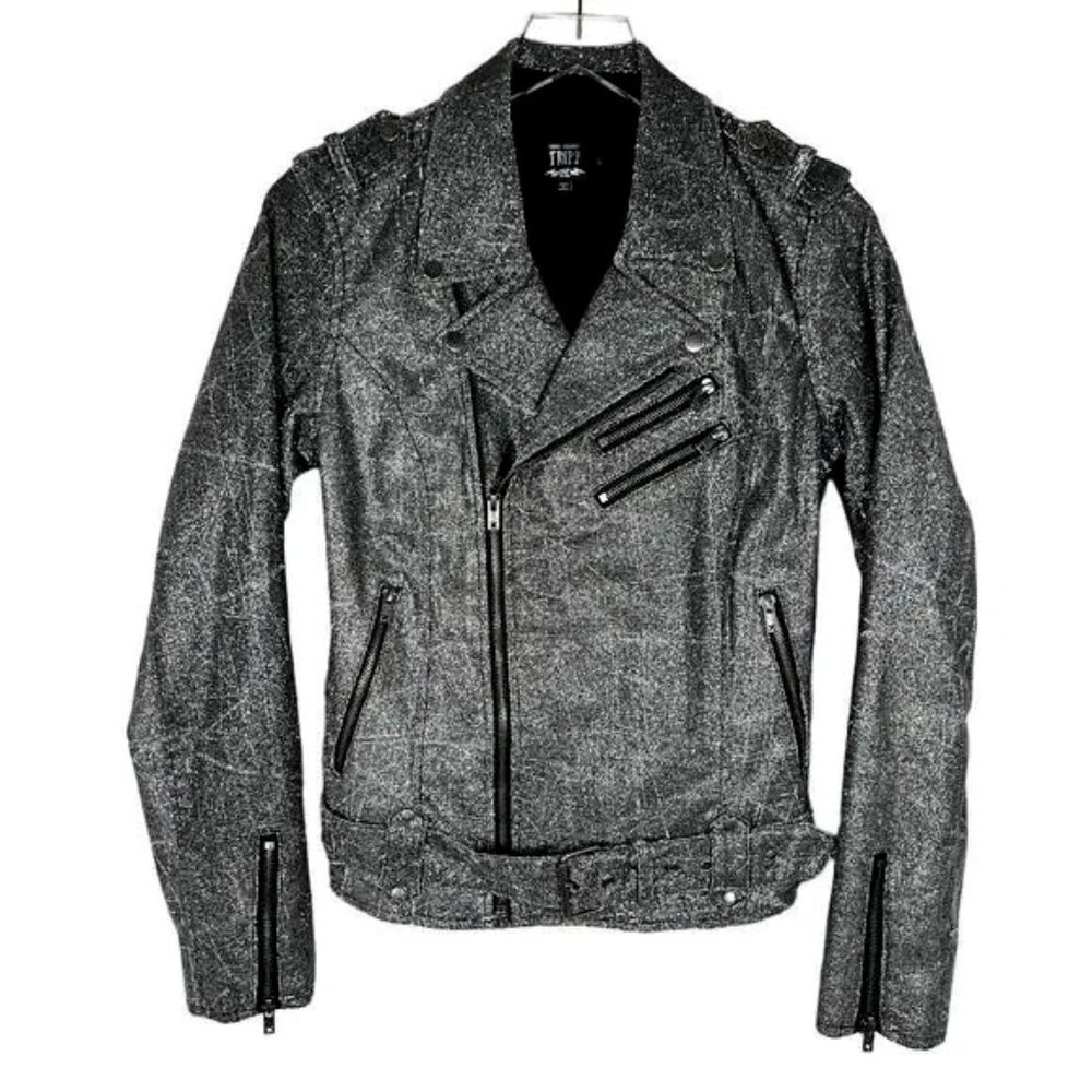 Tripp NYC “Shine On” Silver Metallic Moto Jacket - Size S - New with Tags